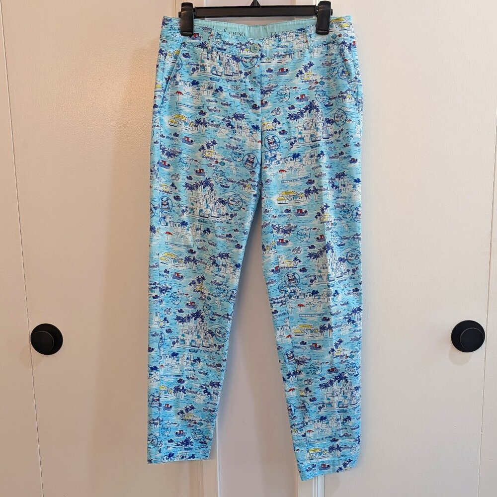 Talbots Weekend Chino Pants Blue Beach Print Size 2 Mid Rise Stretch